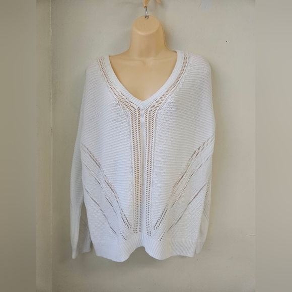 Dex/ SweaterWomen's S White V-Neck Knit Crochet - Picture 1 of 5